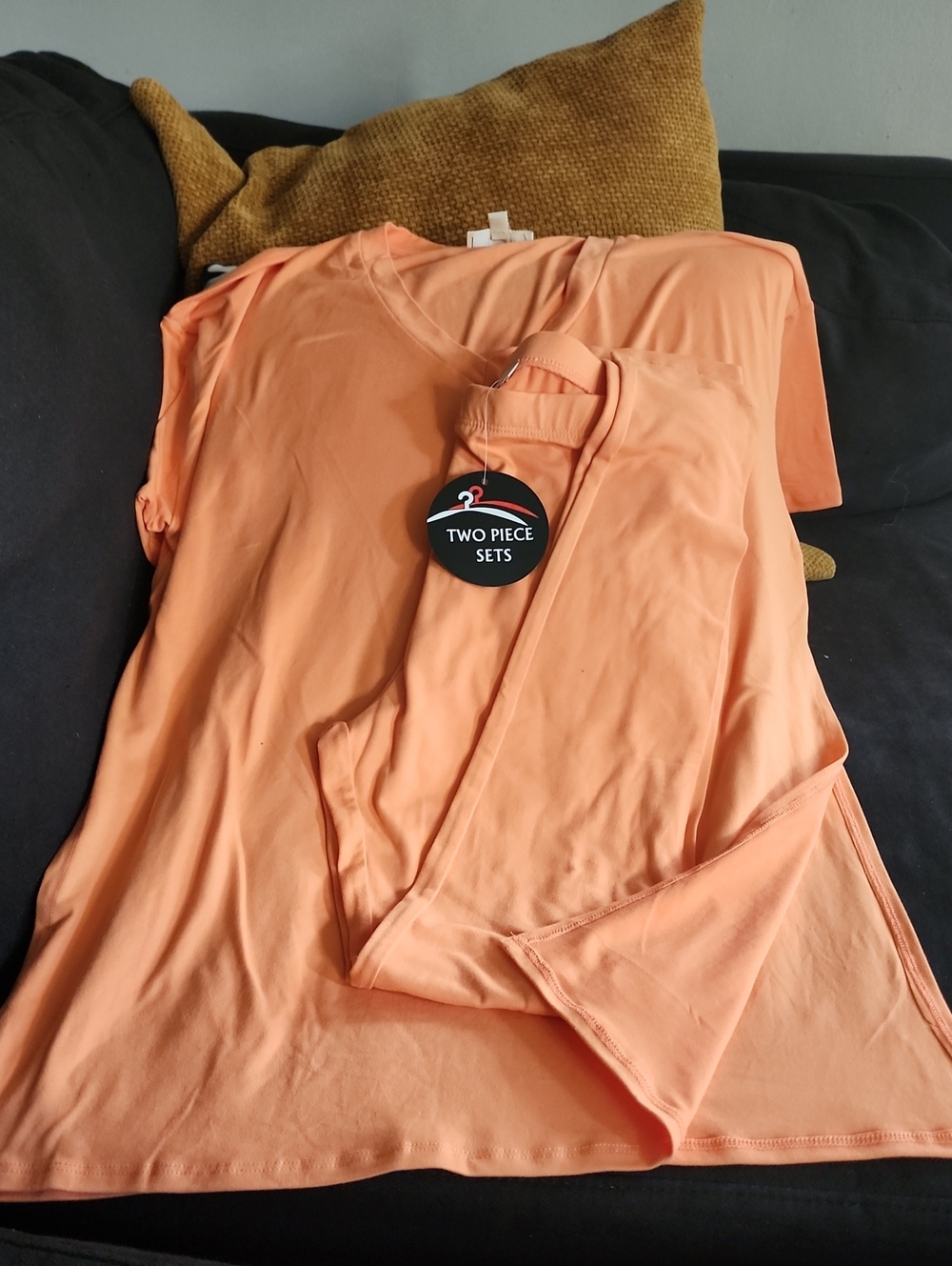 Women's Two-Piece Orange V-Neck Top Set